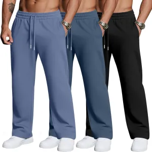3 Pack Men's Big and Tall Sweatpants Athletic Workout Lounge Pants Plus Size Drawstring Joggers with 3 Pockets