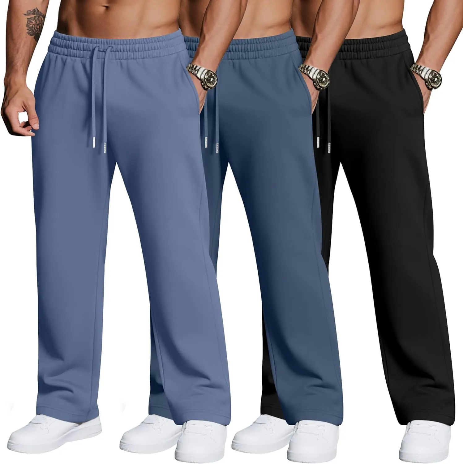 3 Pack Men's Big and Tall Sweatpants Athletic Workout Lounge Pants Plus Size Drawstring Joggers with 3 Pockets