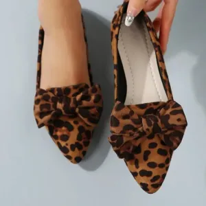 Amozae-2024 Fashion Women's Shoes Leopard Print Women's Flats Hot Sale Butterfly-knot Office and Career Sexy Pointed Toe Flat Low Heels