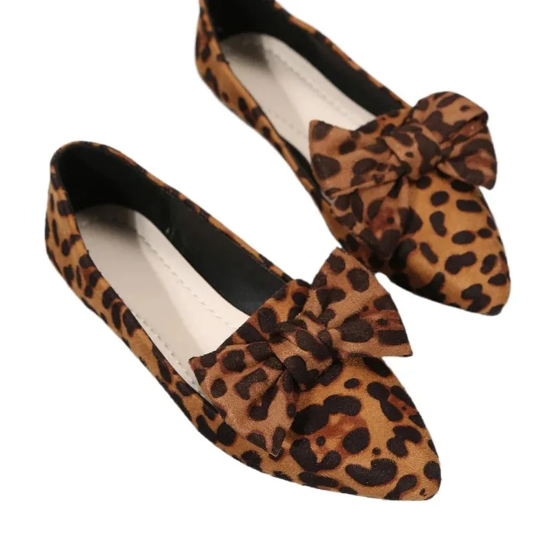Amozae-2024 Fashion Women's Shoes Leopard Print Women's Flats Hot Sale Butterfly-knot Office and Career Sexy Pointed Toe Flat Low Heels