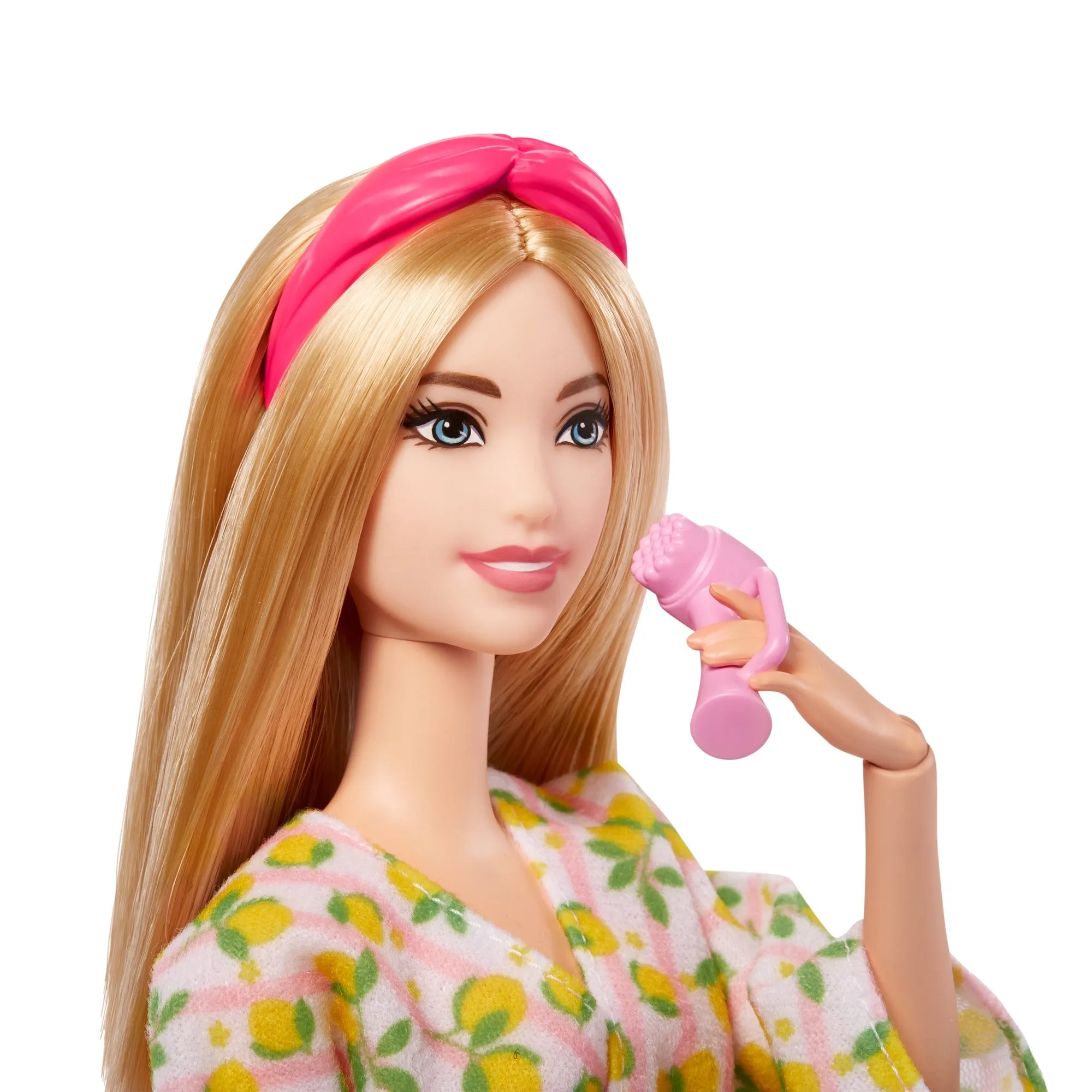 Barbie Wellness Doll Playset with Blonde Doll with Pet Puppy, Barbie Sets, Spa Day, Lemon Print Bathrobe, Headband and Eye Mask for Kids Ages 3 