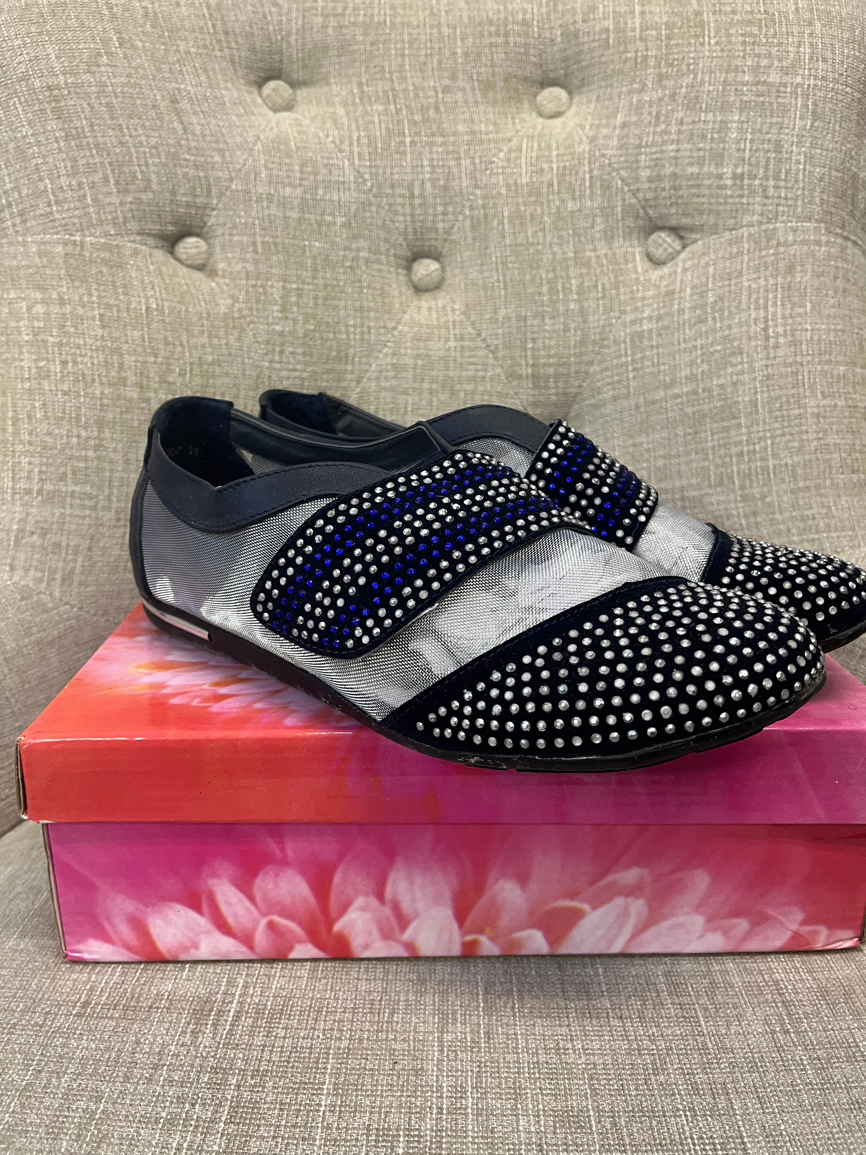 Blue & Silver Velcro Slip On Shoes (Size 11)