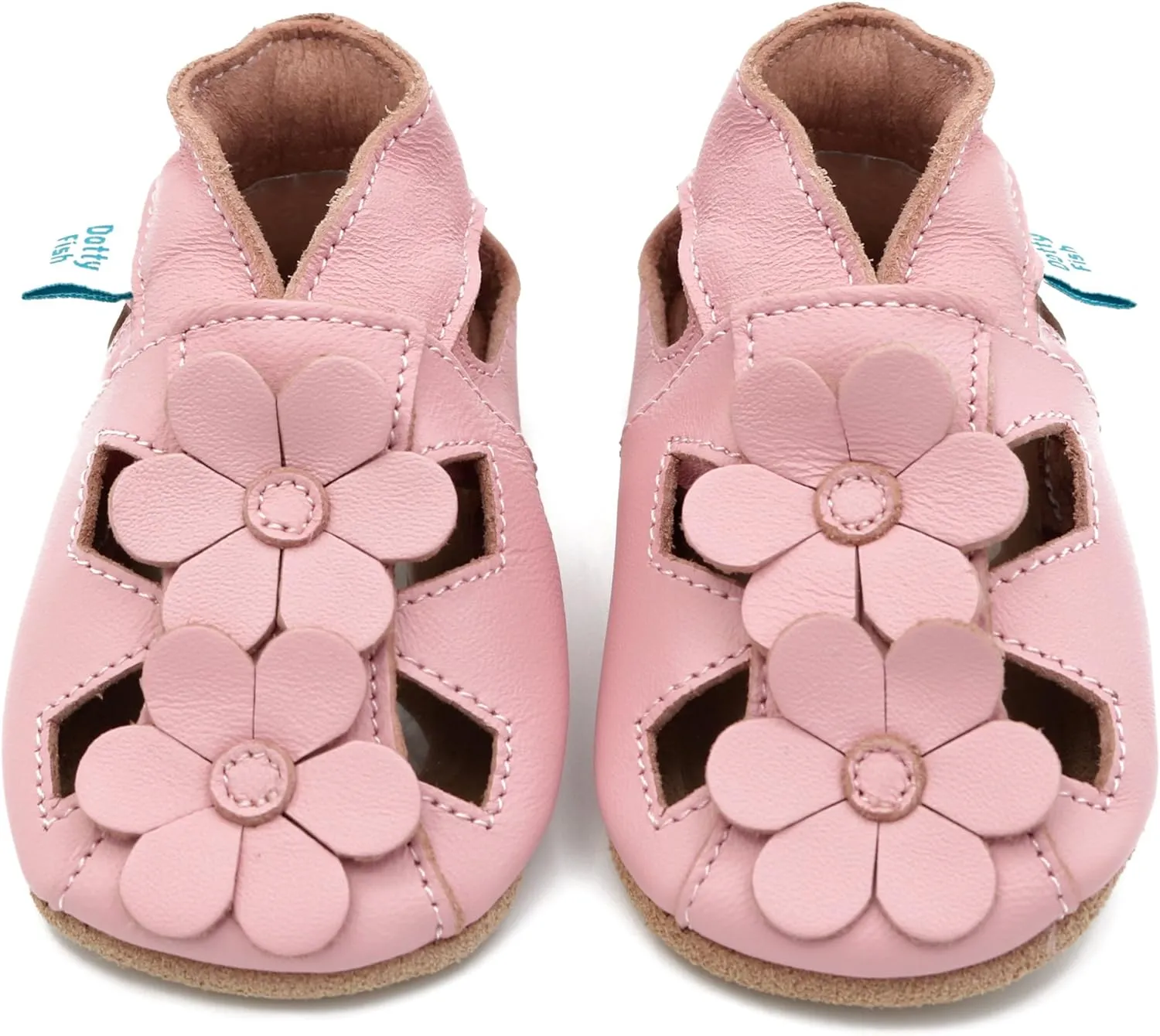Dotty Fish Infant and Toddler Soft Leather Sandals ?C Barefoot-Friendly, Non-Slip Suede Sole, Podiatrist Recommended, Breathable Baby-Safe Leather, British Brand ?C Fits 0?C4 Years