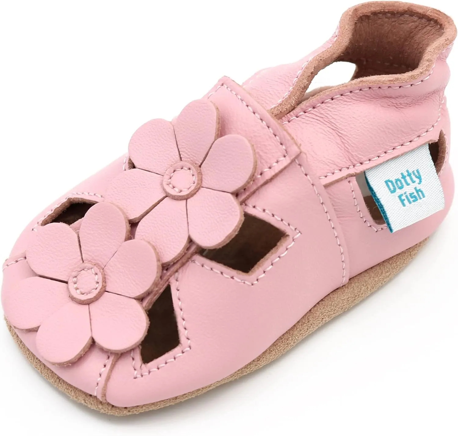 Dotty Fish Infant and Toddler Soft Leather Sandals ?C Barefoot-Friendly, Non-Slip Suede Sole, Podiatrist Recommended, Breathable Baby-Safe Leather, British Brand ?C Fits 0?C4 Years