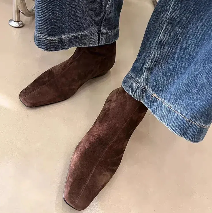 Hnzxzm Flats Ankle Boots Suede Warm Women Shoes Winter Brand Square Toe Casual Chelsea 2025 Trend Low Heels Snow Boots Mujer Zapatos