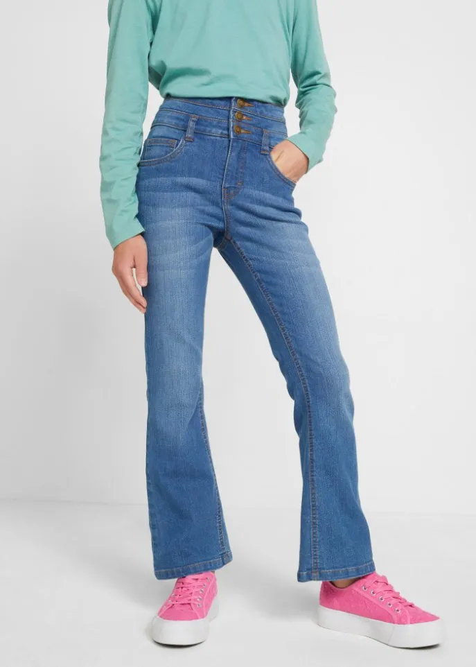 John Baner Jeanswear Girls' High Waist Flared Jeans, Blue