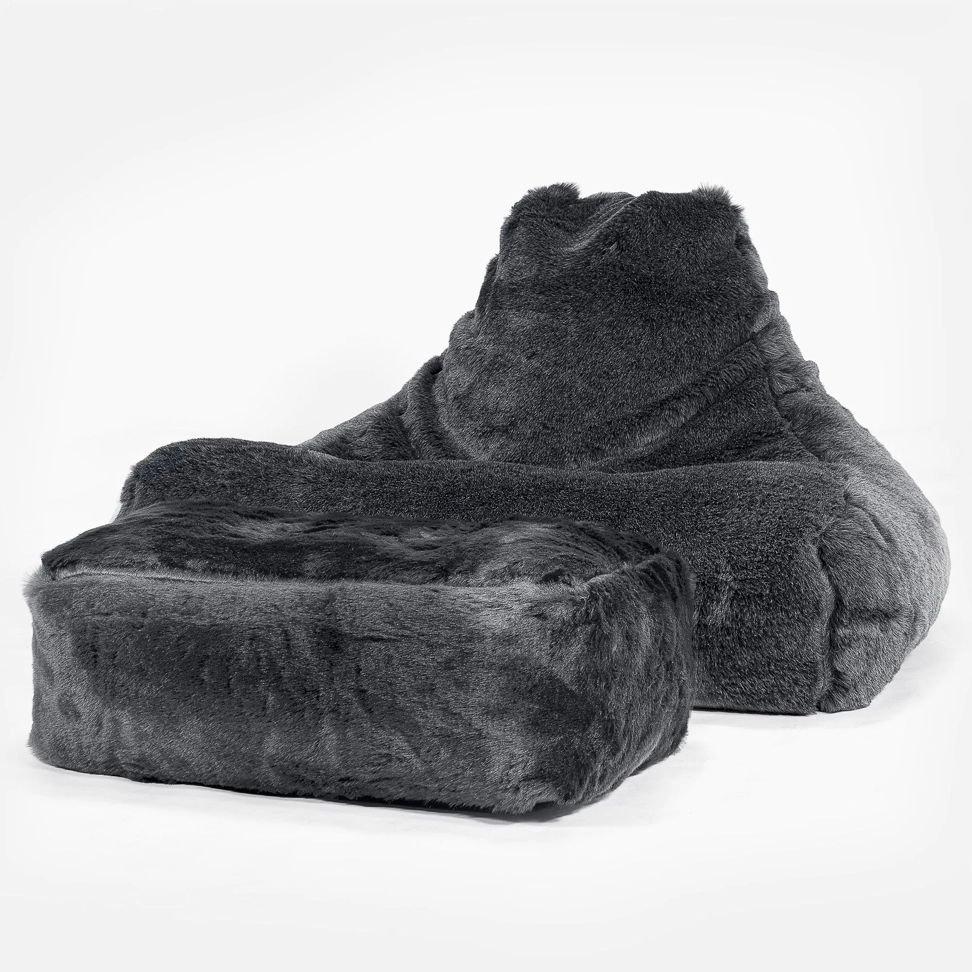 Lounger Beanbag - Faux Fur Sheepskin Black