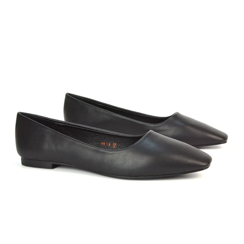 Maci Square Toe Slip on Flat Heel Ballerina Pumps in Blue Synthetic Leather