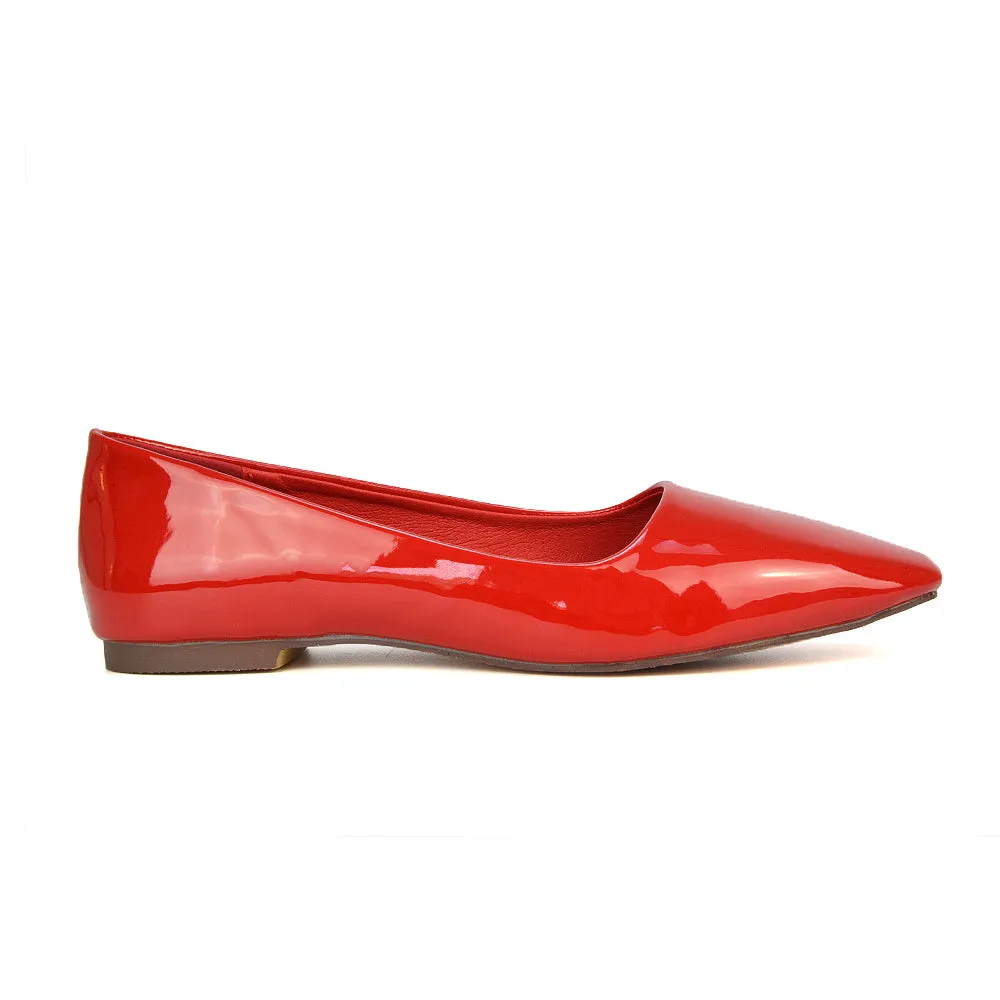 Maci Square Toe Slip on Flat Heel Ballerina Pumps in Blue Synthetic Leather