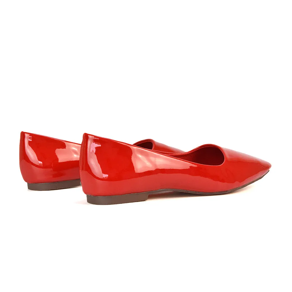 Maci Square Toe Slip on Flat Heel Ballerina Pumps in Blue Synthetic Leather