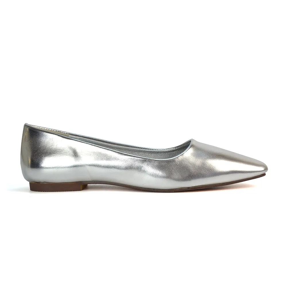 Maci Square Toe Slip on Flat Heel Ballerina Pumps in Blue Synthetic Leather