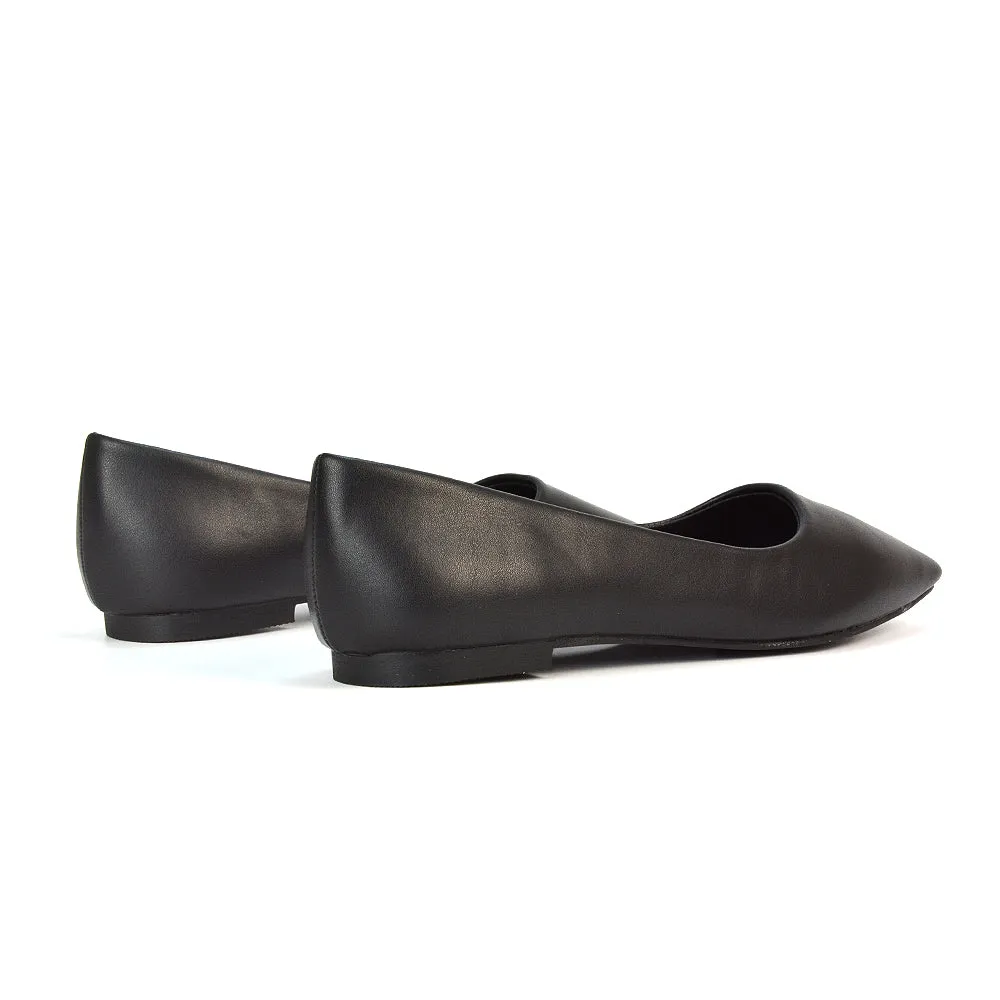 Maci Square Toe Slip on Flat Heel Ballerina Pumps in Blue Synthetic Leather
