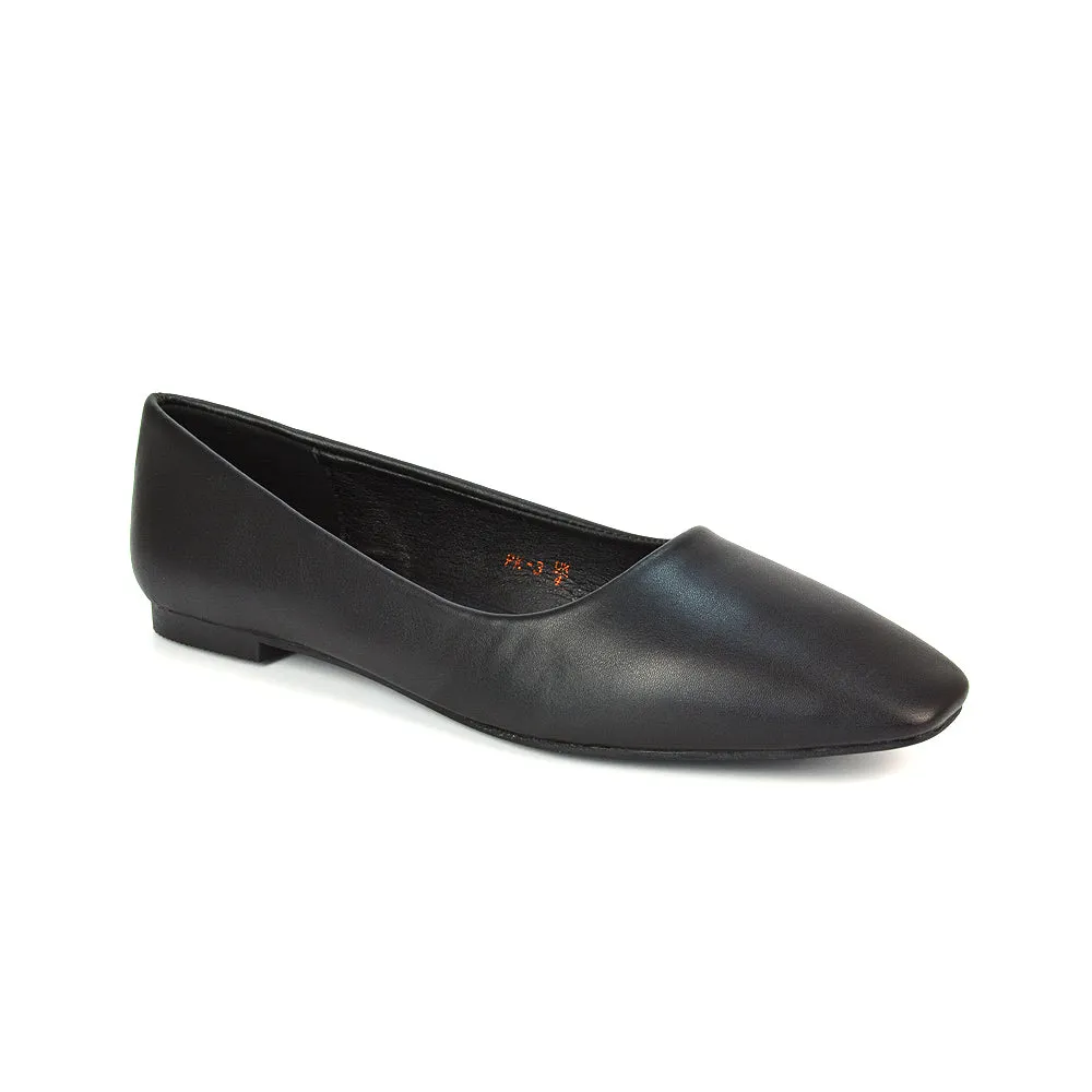Maci Square Toe Slip on Flat Heel Ballerina Pumps in Blue Synthetic Leather
