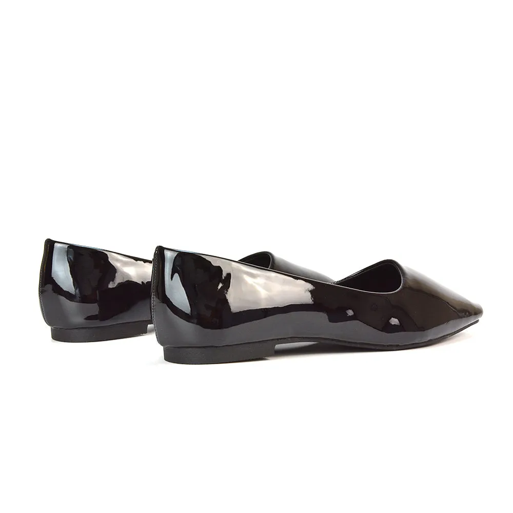Maci Square Toe Slip on Flat Heel Ballerina Pumps in Blue Synthetic Leather
