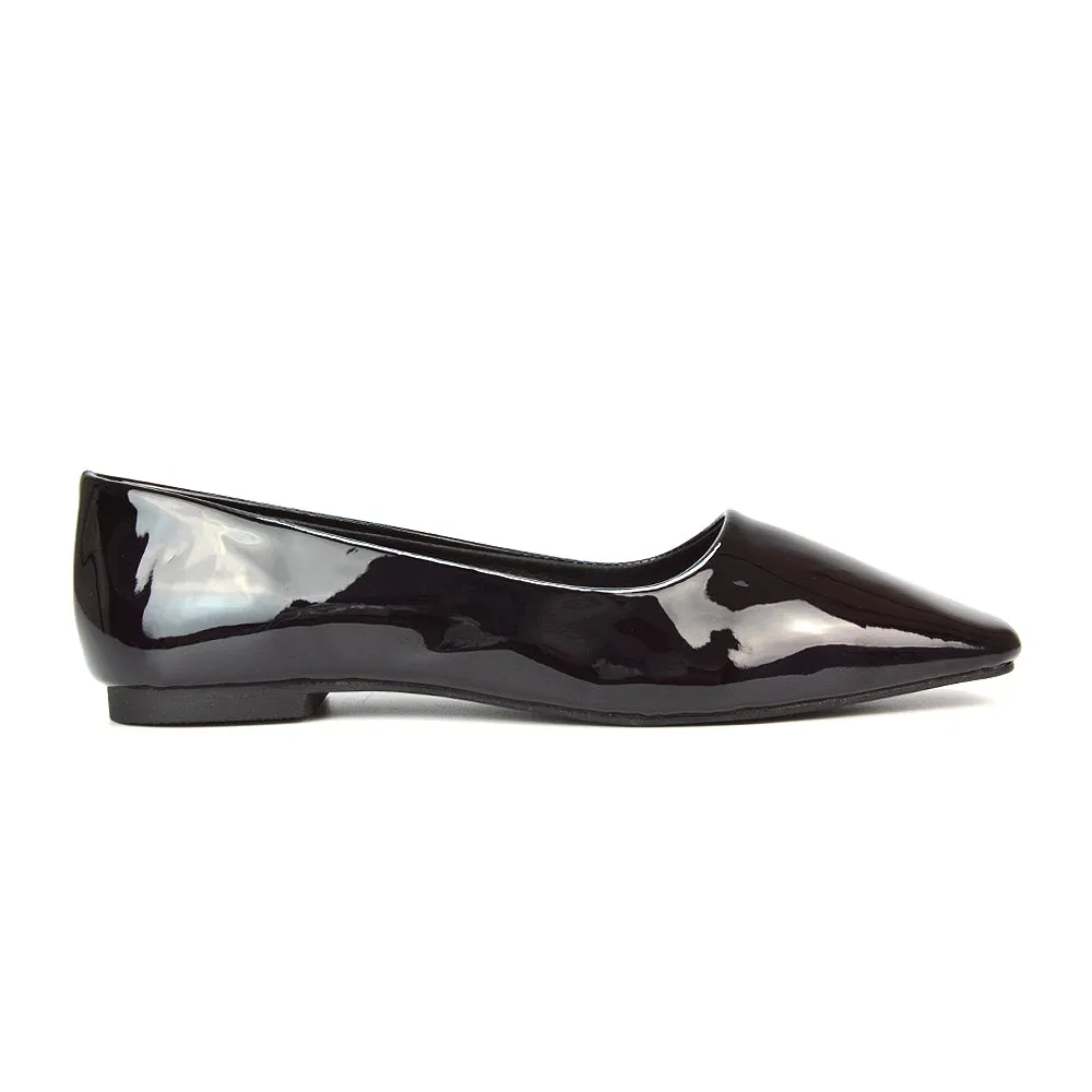 Maci Square Toe Slip on Flat Heel Ballerina Pumps in Blue Synthetic Leather