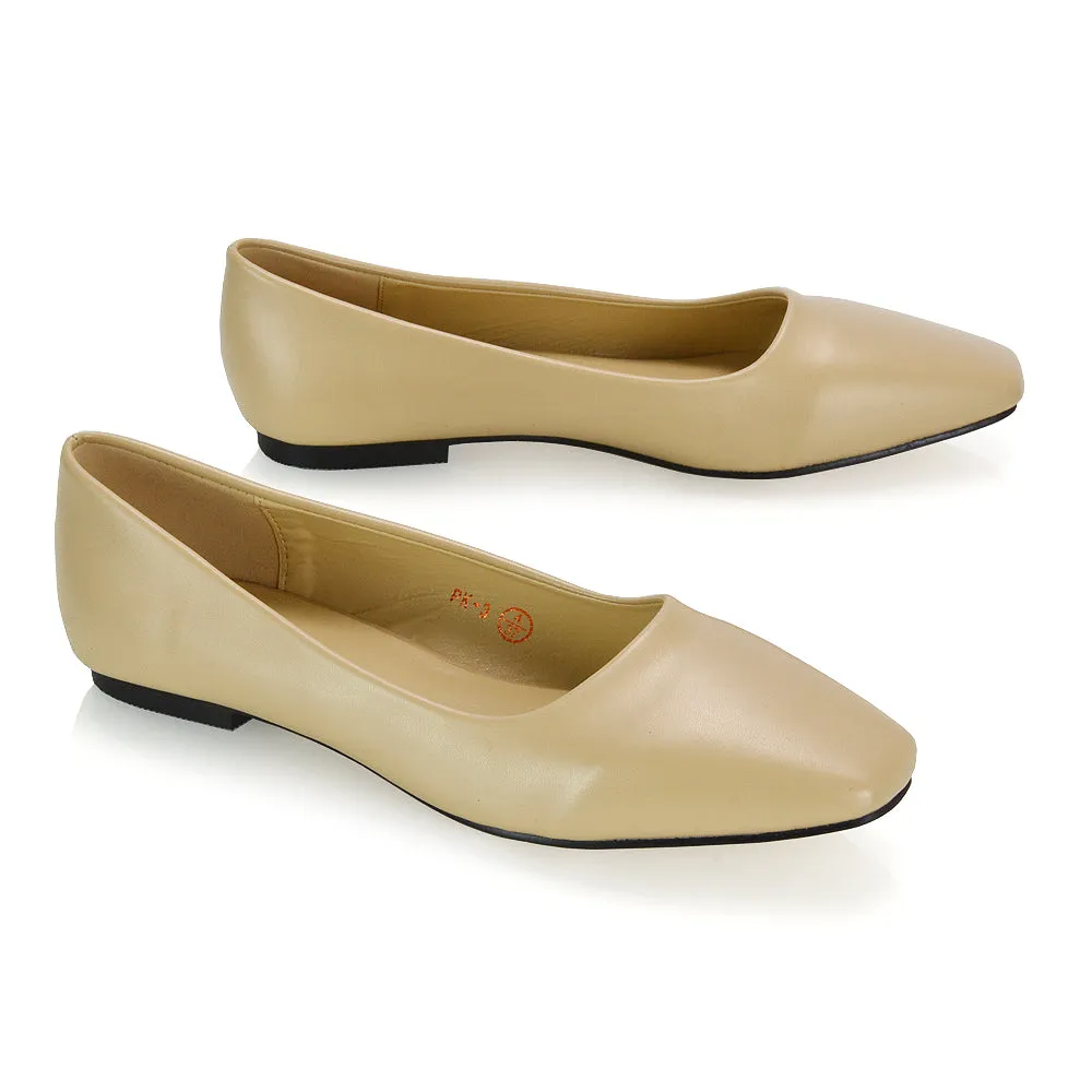Maci Square Toe Slip on Flat Heel Ballerina Pumps in Blue Synthetic Leather