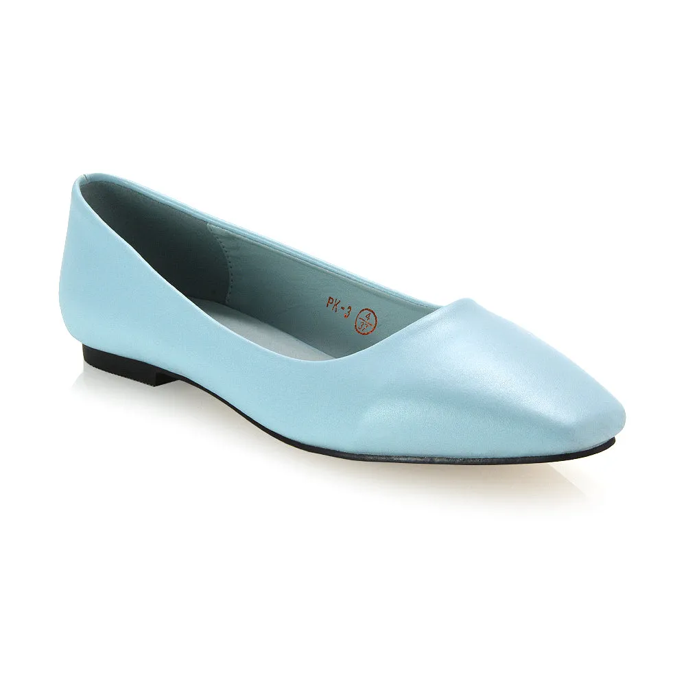 Maci Square Toe Slip on Flat Heel Ballerina Pumps in Blue Synthetic Leather