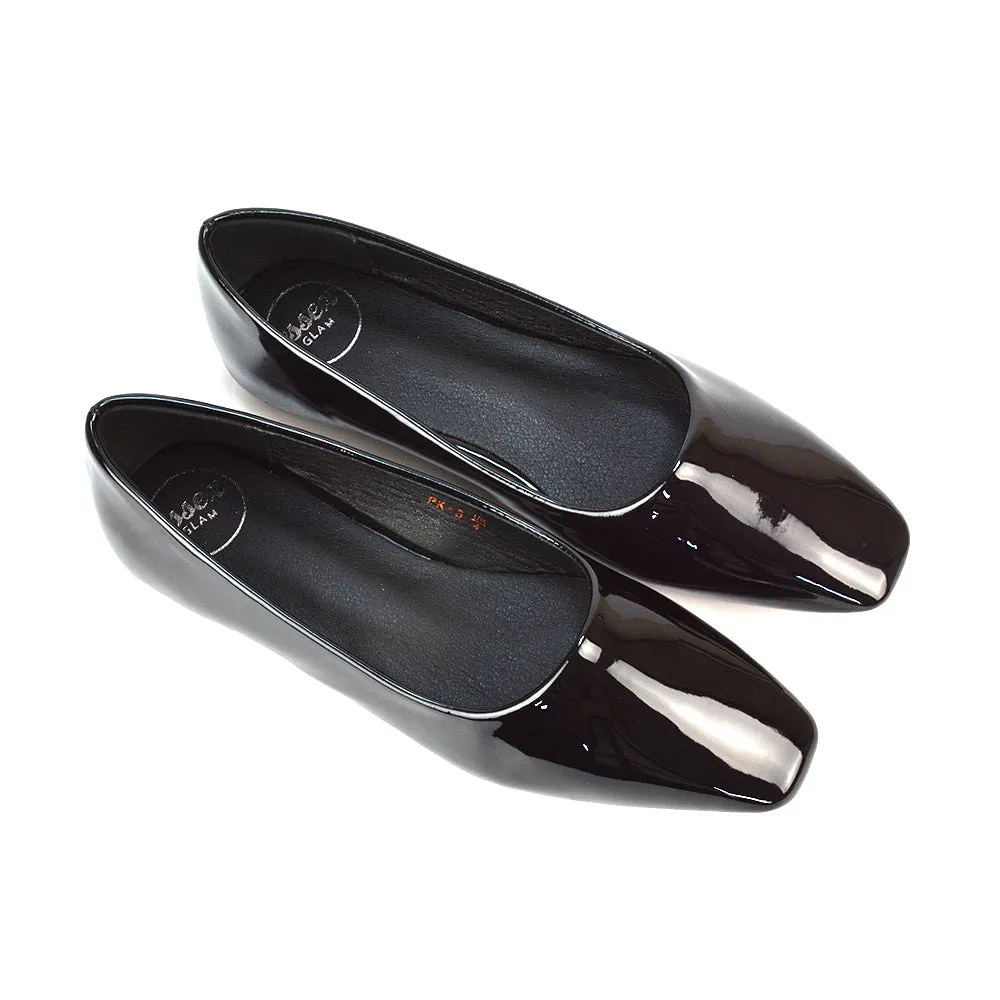 Maci Square Toe Slip on Flat Heel Ballerina Pumps in Blue Synthetic Leather