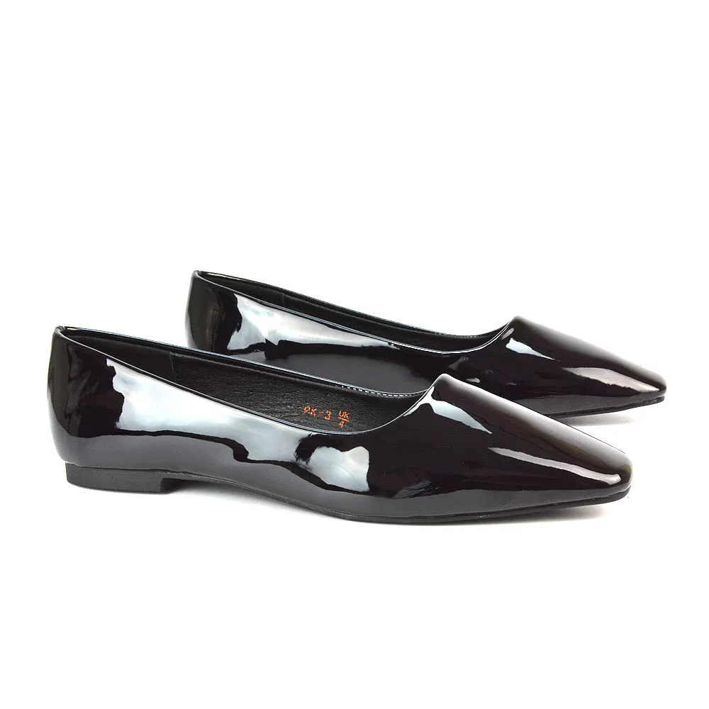Maci Square Toe Slip on Flat Heel Ballerina Pumps in Blue Synthetic Leather