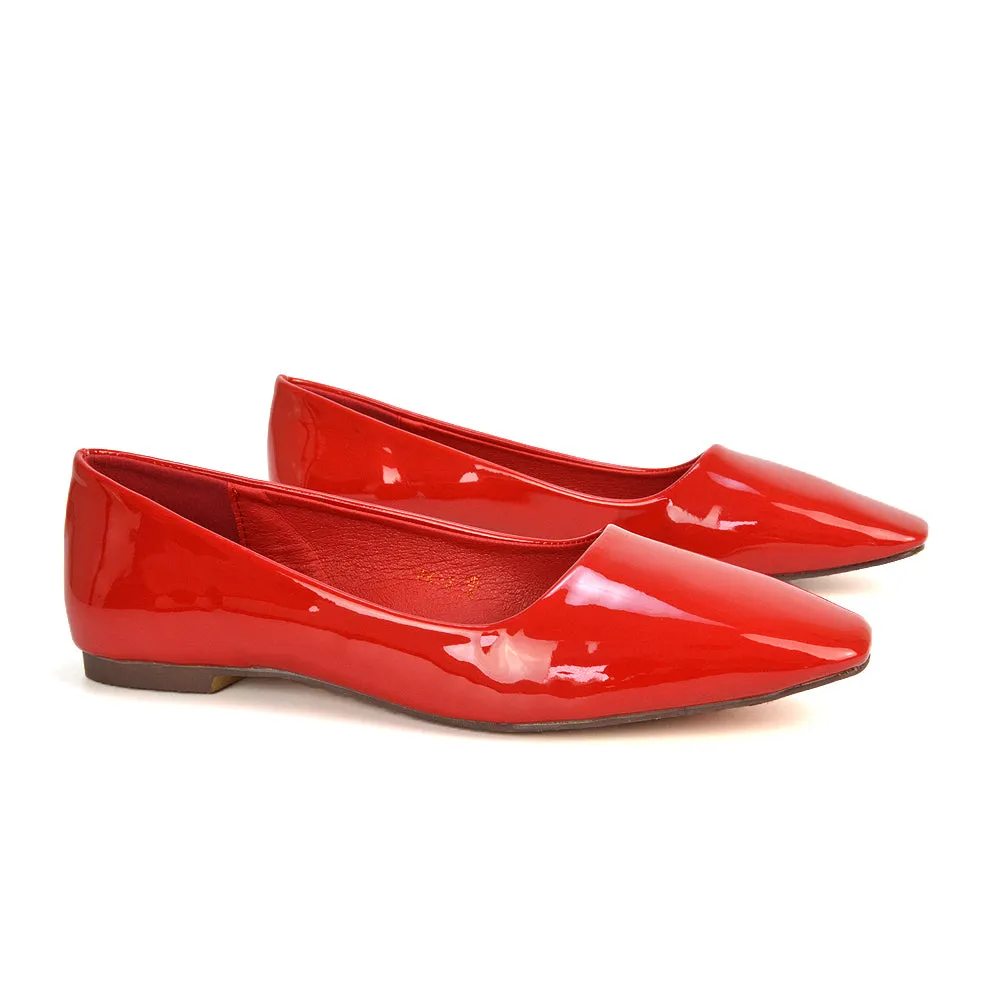 Maci Square Toe Slip on Flat Heel Ballerina Pumps in Blue Synthetic Leather