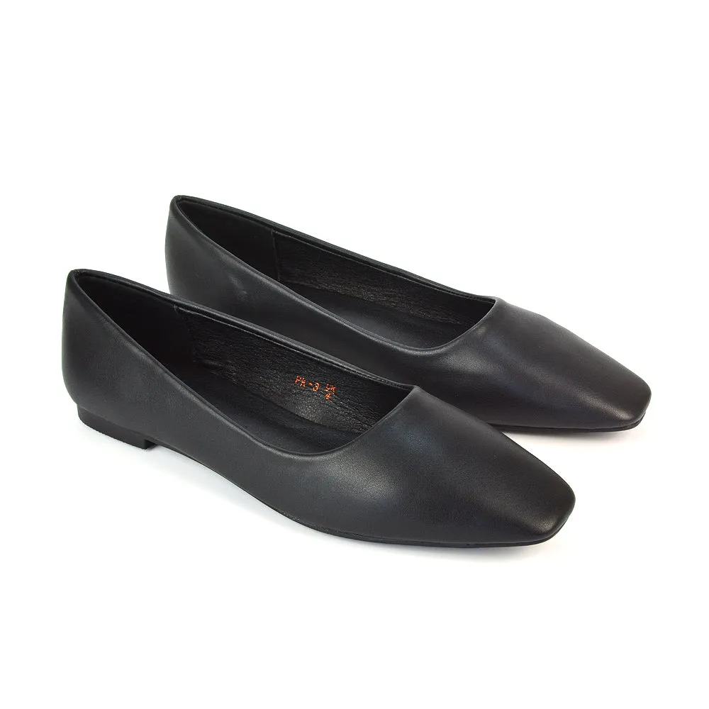 Maci Square Toe Slip on Flat Heel Ballerina Pumps in Blue Synthetic Leather