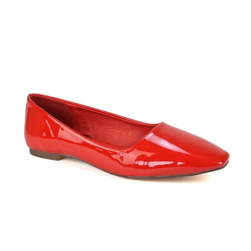 Maci Square Toe Slip on Flat Heel Ballerina Pumps in Blue Synthetic Leather