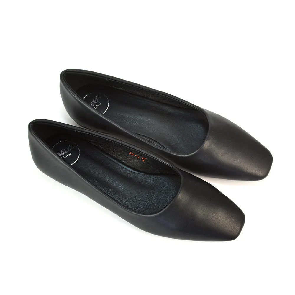 Maci Square Toe Slip on Flat Heel Ballerina Pumps in Blue Synthetic Leather