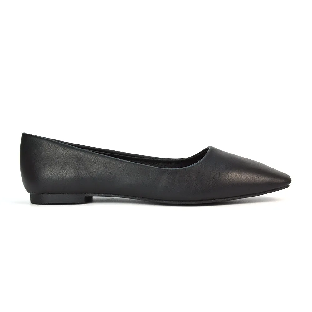 Maci Square Toe Slip on Flat Heel Ballerina Pumps in Blue Synthetic Leather