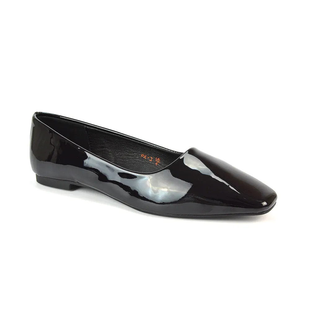 Maci Square Toe Slip on Flat Heel Ballerina Pumps in Blue Synthetic Leather