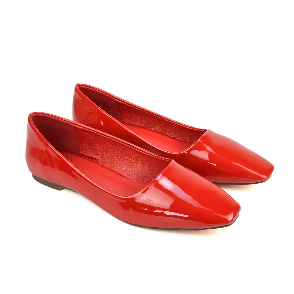Maci Square Toe Slip on Flat Heel Ballerina Pumps in Blue Synthetic Leather