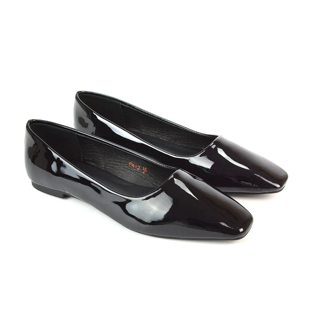 Maci Square Toe Slip on Flat Heel Ballerina Pumps in Blue Synthetic Leather