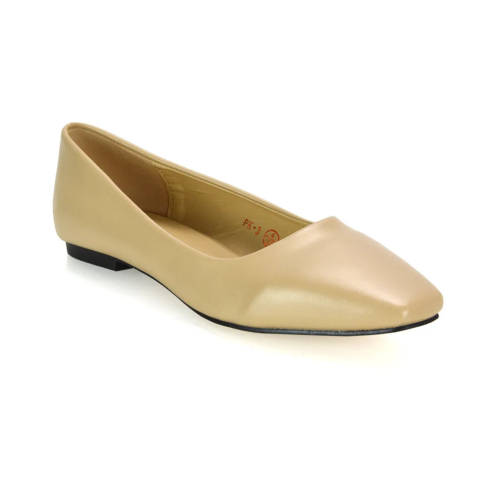 Maci Square Toe Slip on Flat Heel Ballerina Pumps in Blue Synthetic Leather