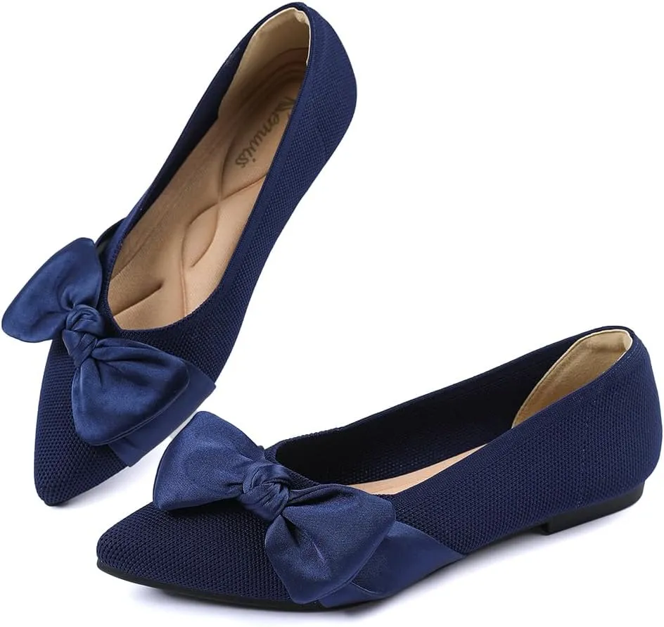 Semwiss Pointed Toe Ballet Flats for Women Slip On Comfortable Flats with Bow Dressy Casual Work Shoes