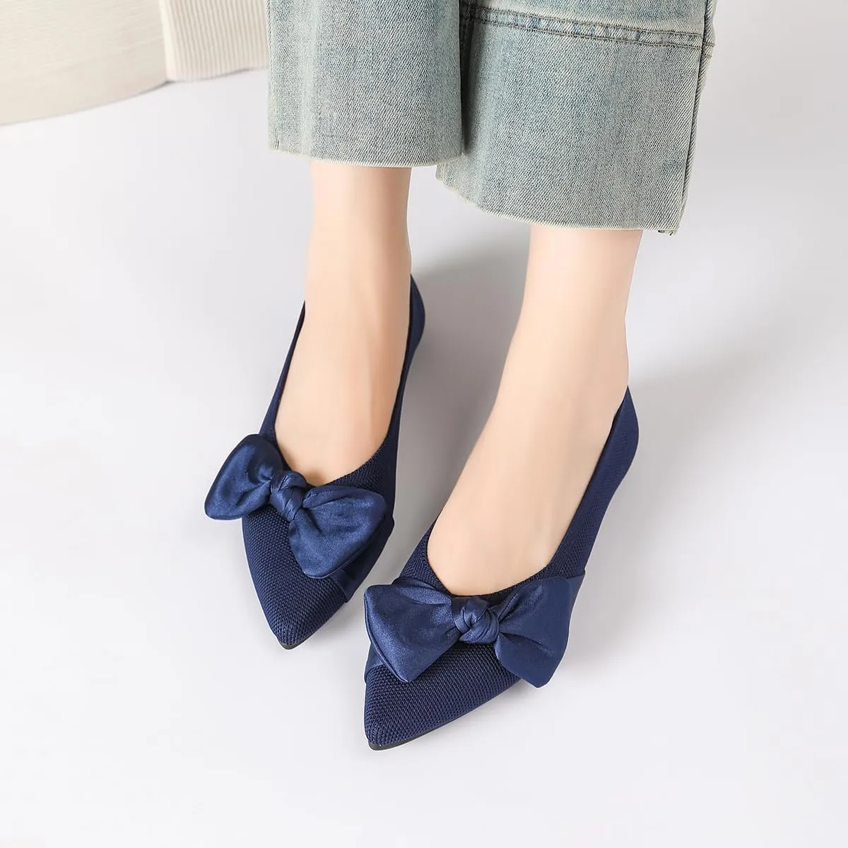 Semwiss Pointed Toe Ballet Flats for Women Slip On Comfortable Flats with Bow Dressy Casual Work Shoes