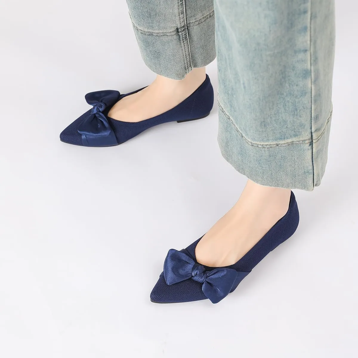 Semwiss Pointed Toe Ballet Flats for Women Slip On Comfortable Flats with Bow Dressy Casual Work Shoes