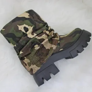 Sparkle Camouflage Platform Short Snow Boots