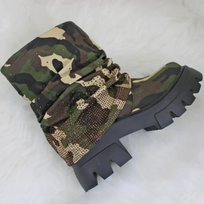Sparkle Camouflage Platform Short Snow Boots