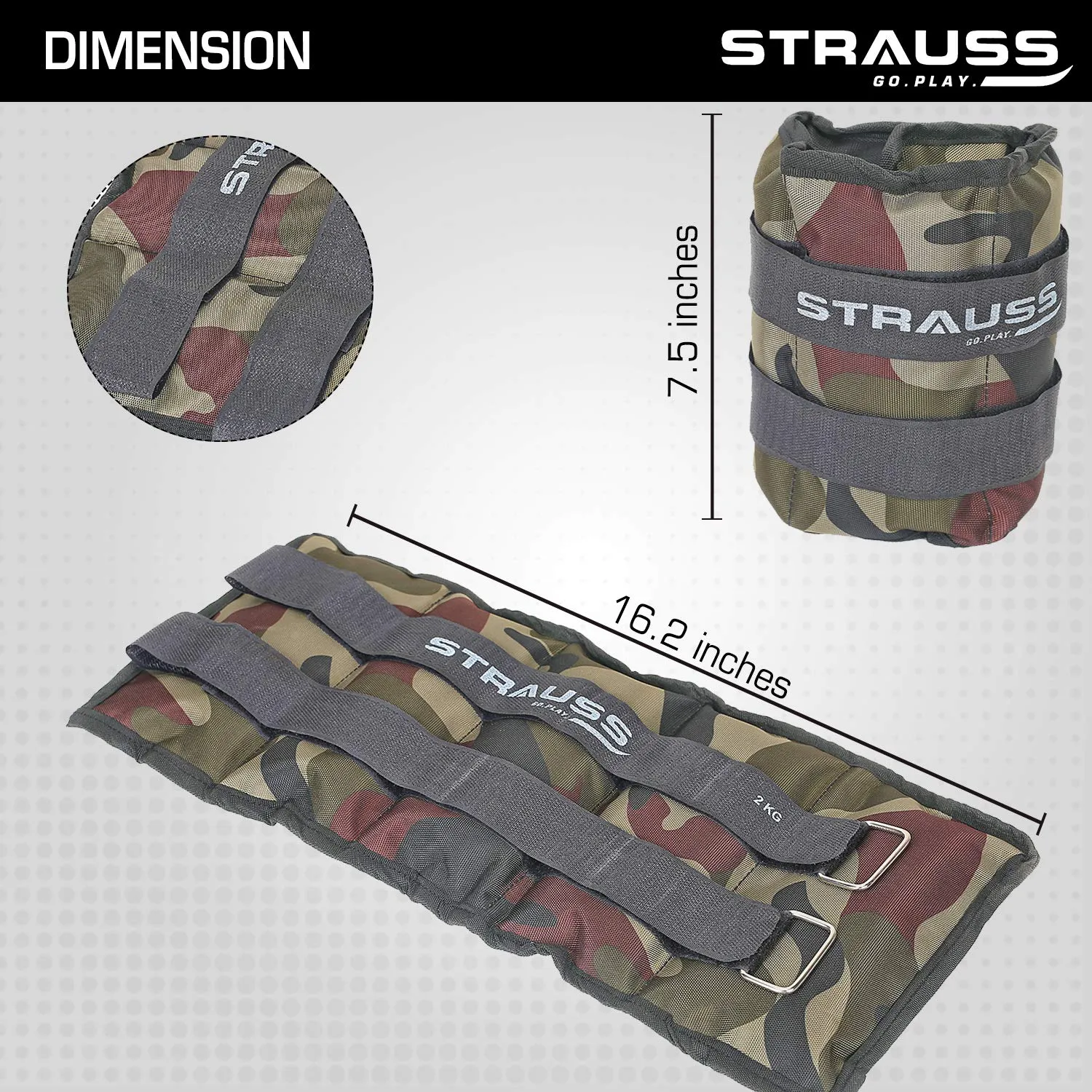 Strauss Adjustable Ankle/Wrist Weights 1 KG X 2 | Ideal for Walking, Running, Jogging, Cycling, Gym, Workout & Strength Training | Easy to Use on Ankle, Wrist, Leg, (Camouflage)