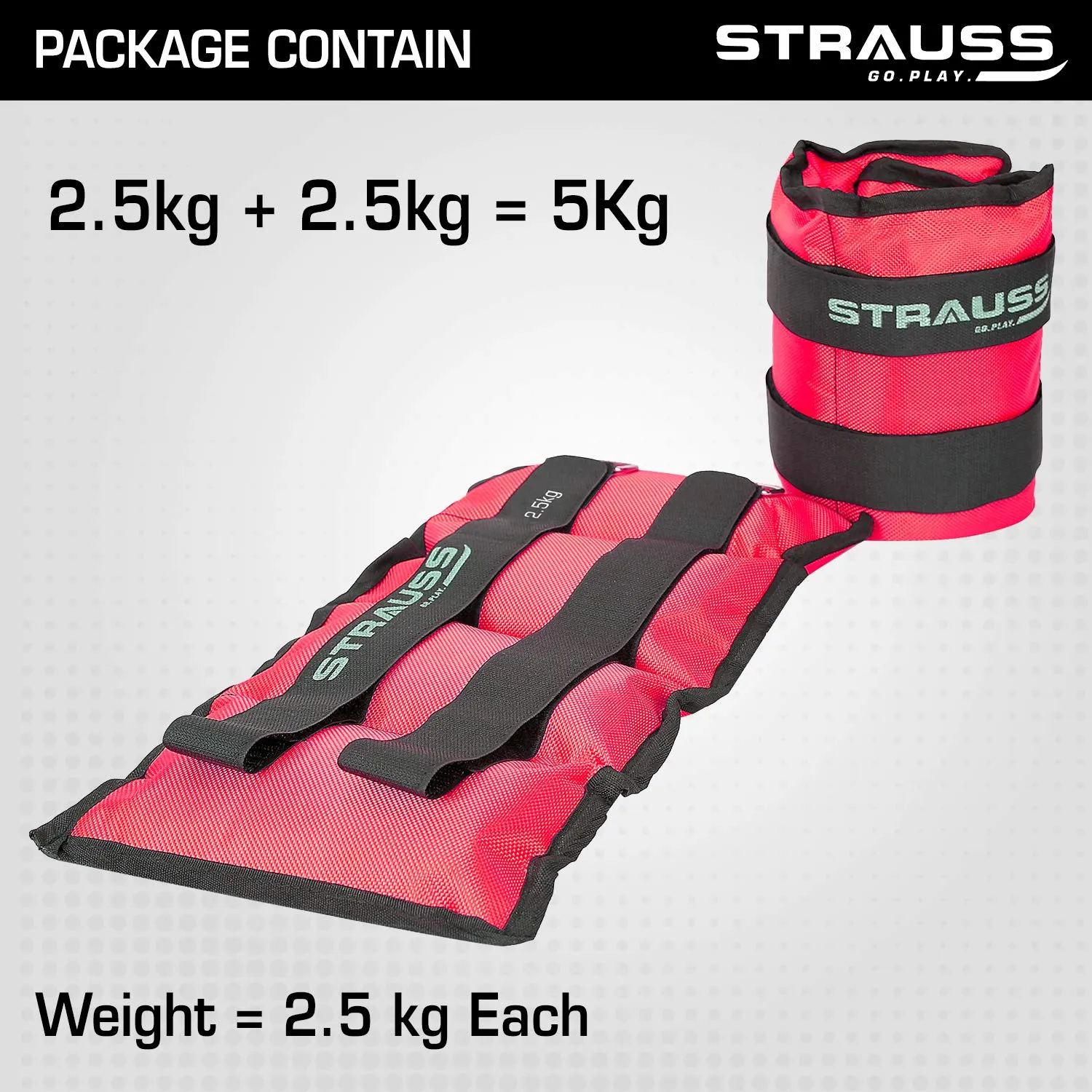 Strauss Adjustable Ankle/Wrist Weights 2.5 KG X 2 | Ideal for Walking, Running, Jogging, Cycling, Gym, Workout & Strength Training | Easy to Use on Ankle, Wrist, Leg, (Pink)