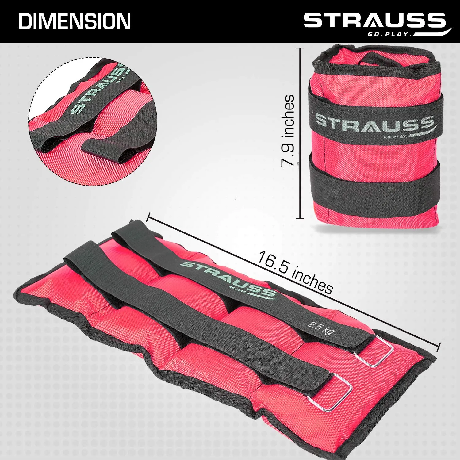 Strauss Adjustable Ankle/Wrist Weights 2.5 KG X 2 | Ideal for Walking, Running, Jogging, Cycling, Gym, Workout & Strength Training | Easy to Use on Ankle, Wrist, Leg, (Pink)