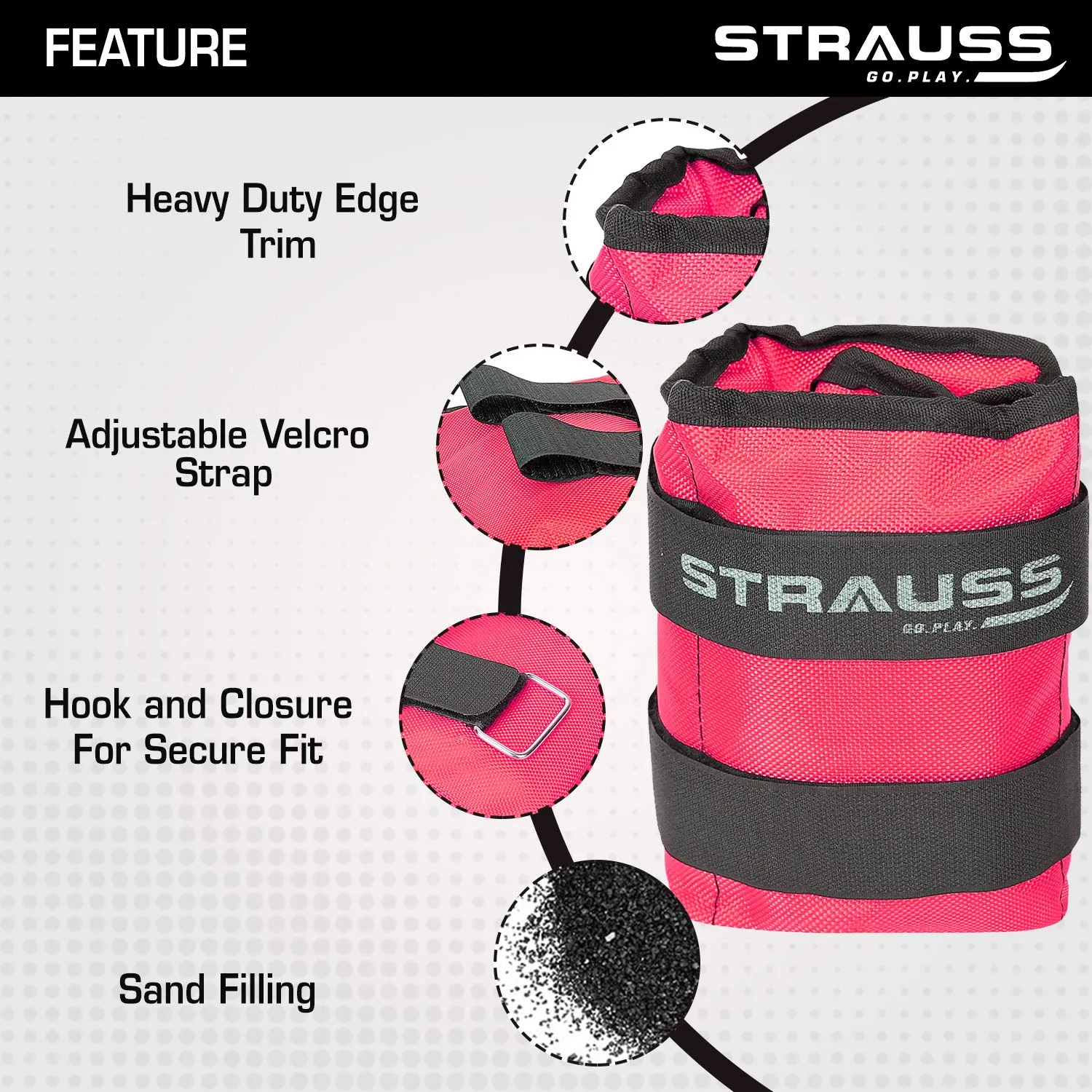 Strauss Adjustable Ankle/Wrist Weights 2.5 KG X 2 | Ideal for Walking, Running, Jogging, Cycling, Gym, Workout & Strength Training | Easy to Use on Ankle, Wrist, Leg, (Pink)