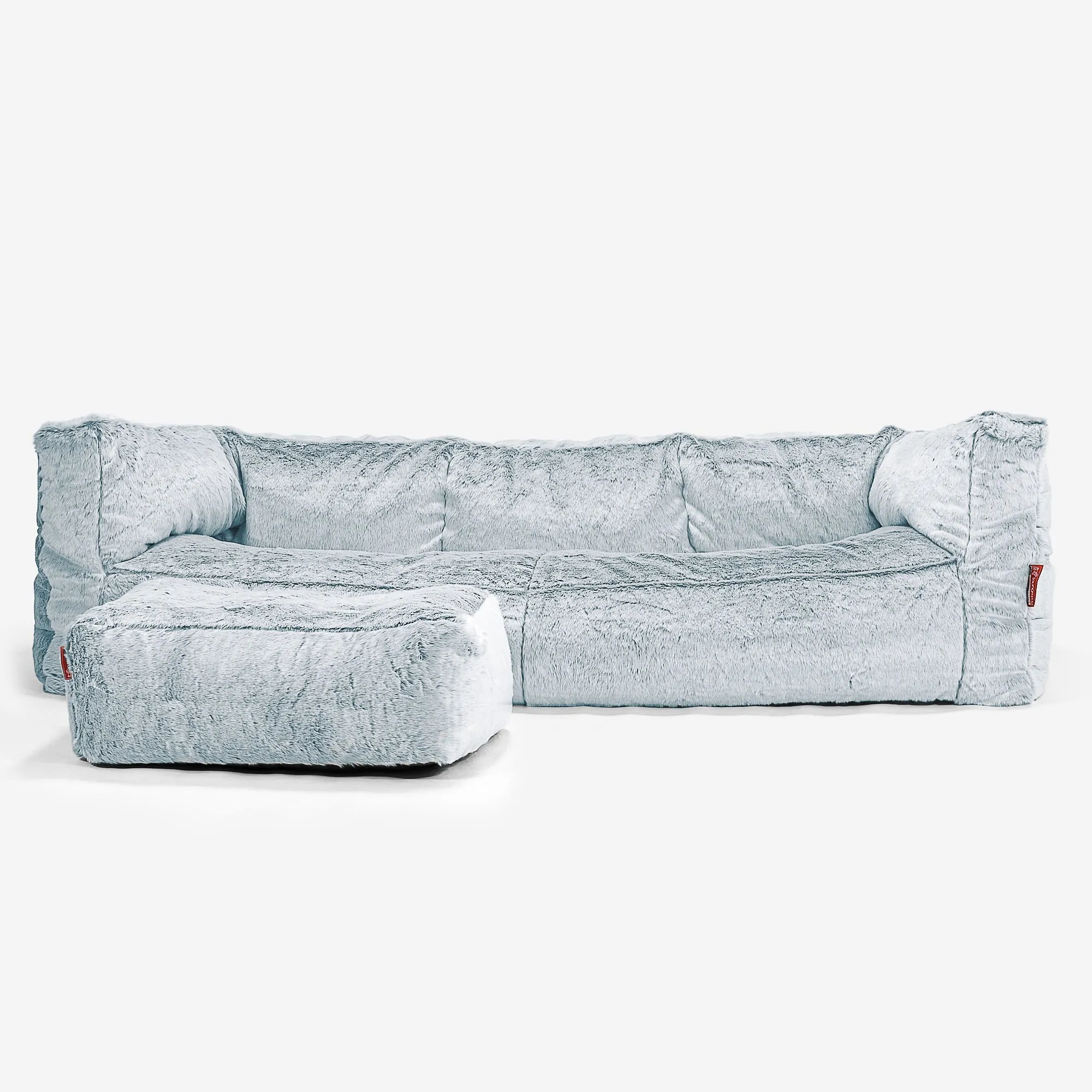 The 3 Seater Albert Sofa Bean Bag - Fluffy Faux Fur Rabbit Dusty Blue