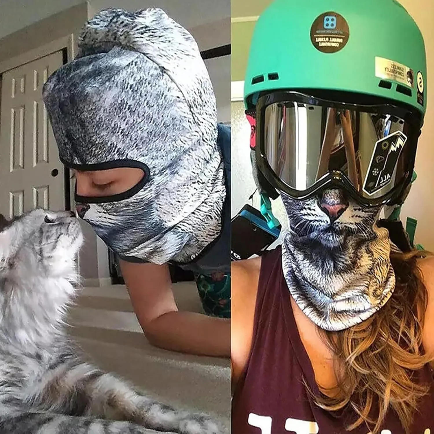Winter Balaclava Cat Ski Mask Windproof with Ears Cute Full Face Shiesty Mask Animal Ski Face Mask for Outdoor Hiking Riding(2pcs-Type-B)
