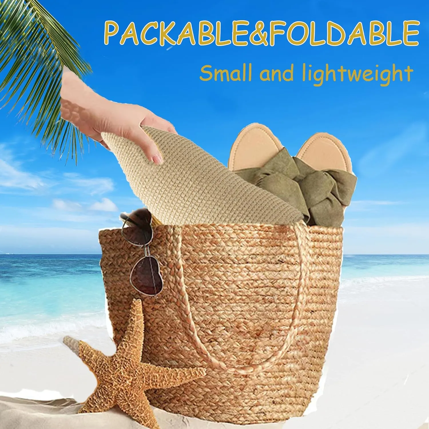 Women's Straw Bucket Hat Beach Hat Foldable Summer Travel Sun Caps Outdoor Fisherman Caps