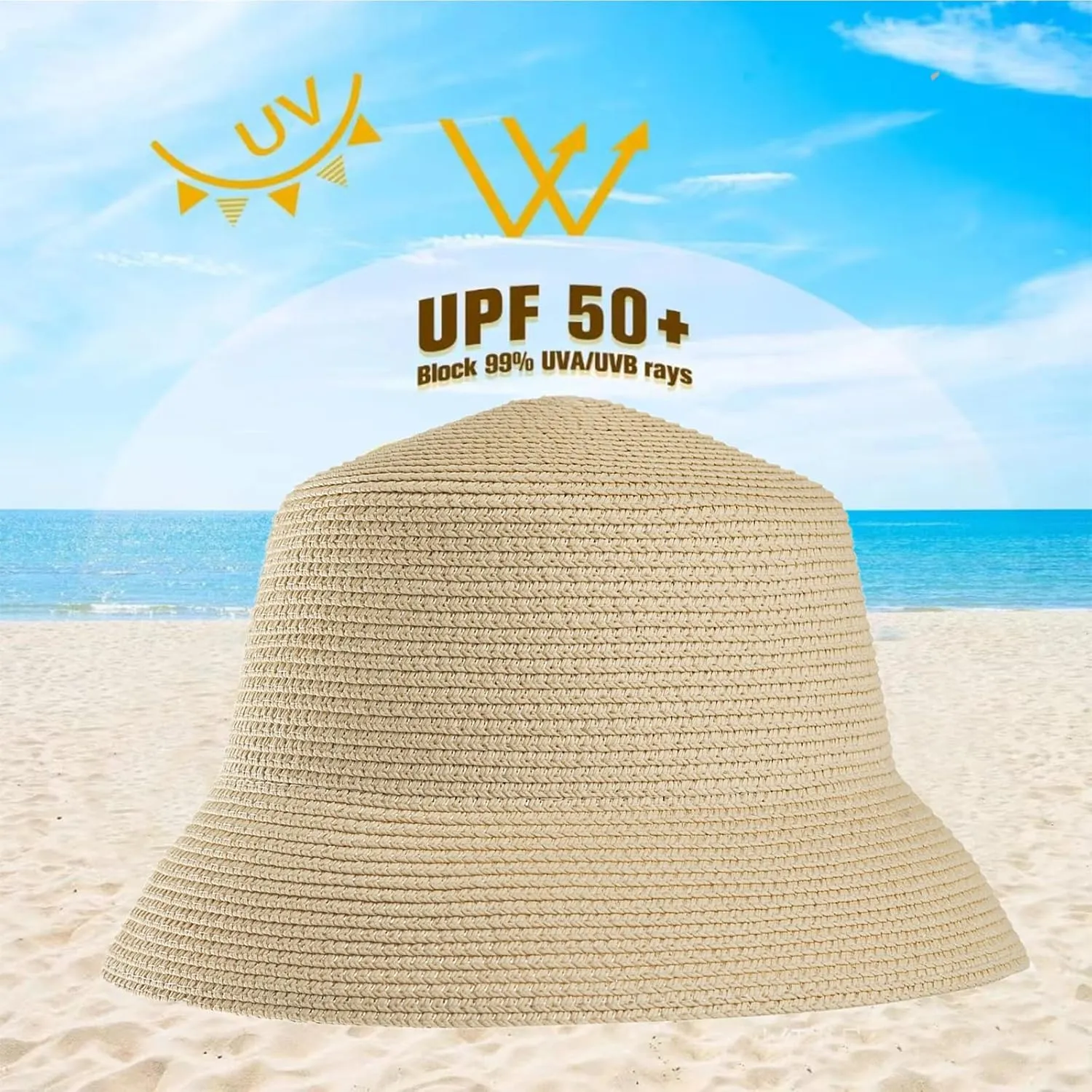 Women's Straw Bucket Hat Beach Hat Foldable Summer Travel Sun Caps Outdoor Fisherman Caps