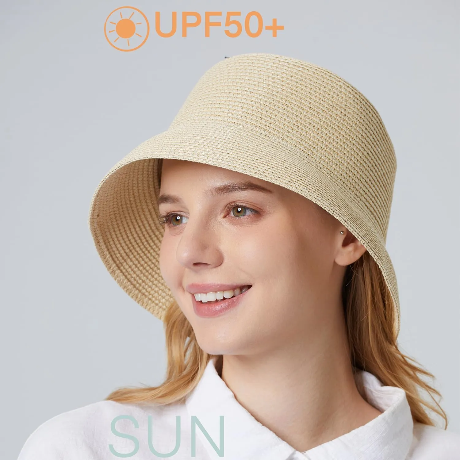 Women's Straw Bucket Hat Beach Hat Foldable Summer Travel Sun Caps Outdoor Fisherman Caps