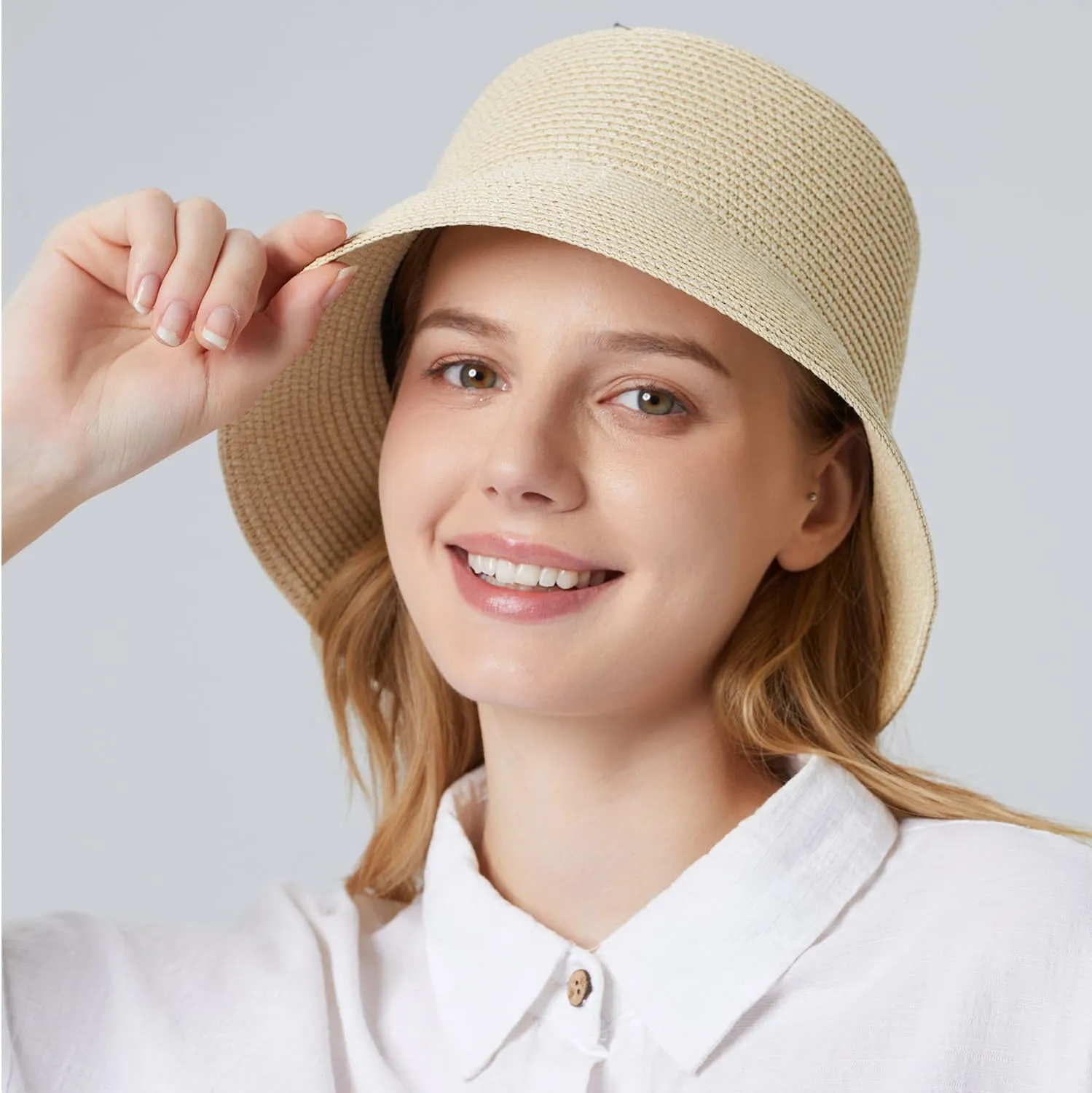 Women's Straw Bucket Hat Beach Hat Foldable Summer Travel Sun Caps Outdoor Fisherman Caps