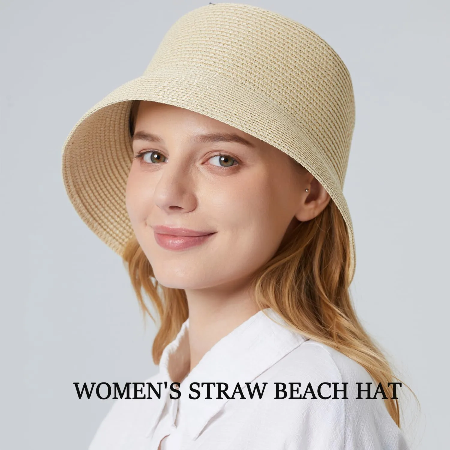 Women's Straw Bucket Hat Beach Hat Foldable Summer Travel Sun Caps Outdoor Fisherman Caps