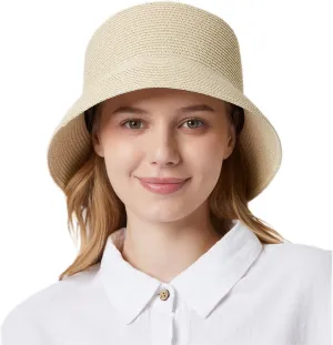 Women's Straw Bucket Hat Beach Hat Foldable Summer Travel Sun Caps Outdoor Fisherman Caps