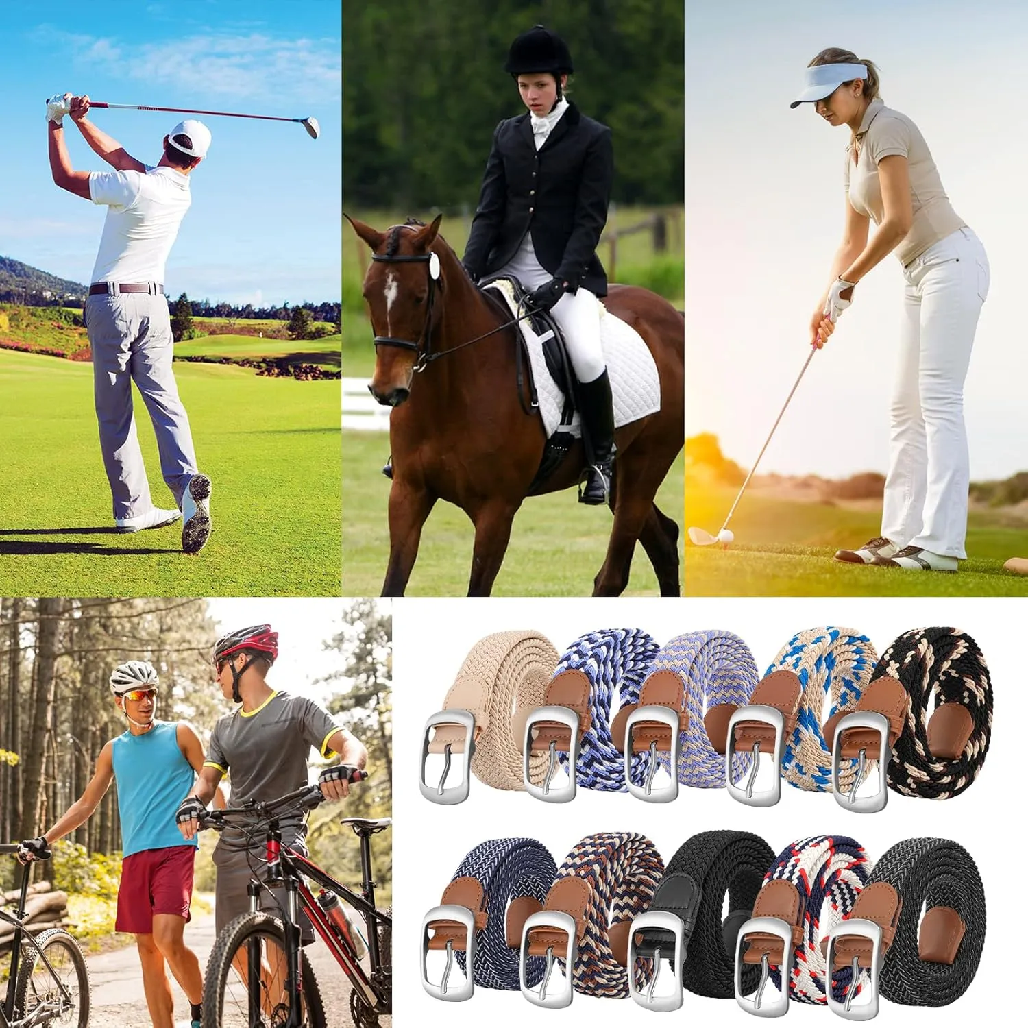 XZQTIVE Braided Belt Stretch Belt for Men and Women Multicolored Woven Golf Belt Elastic Jean Belts